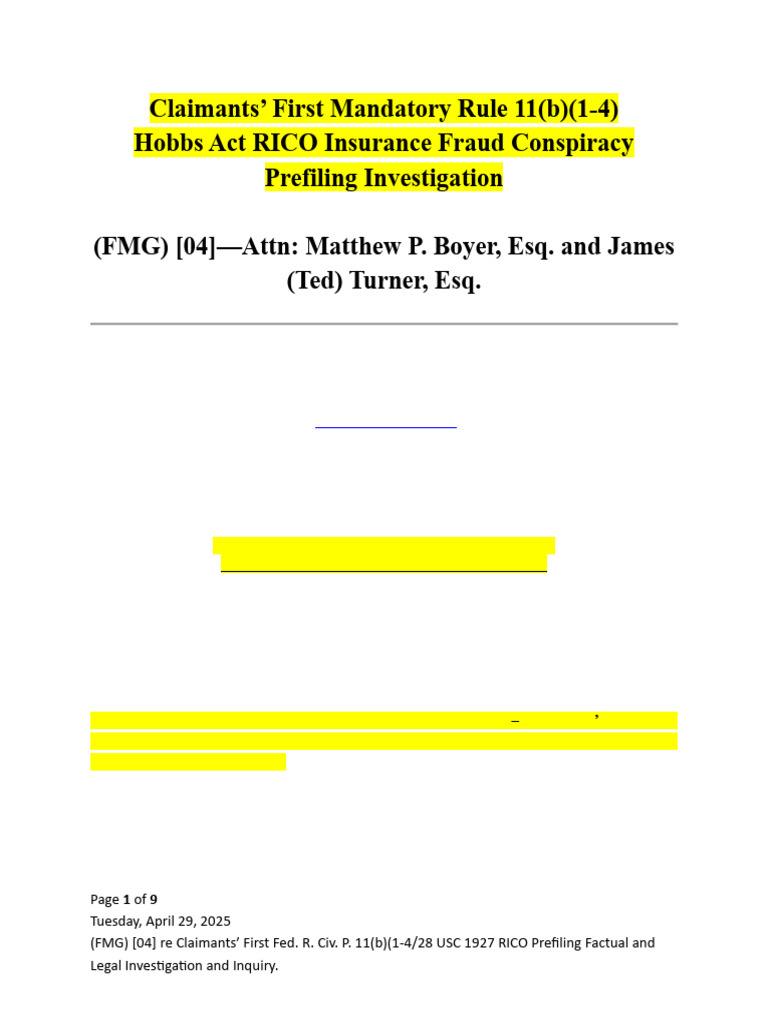 RICO Insurance Fraud Inquiry Notice | PDF | Racketeer Influenced And ...