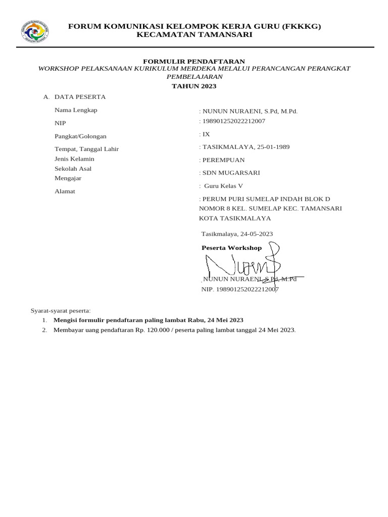 Pendaftaran Workshop Kurikulum Merdeka 2023 | PDF
