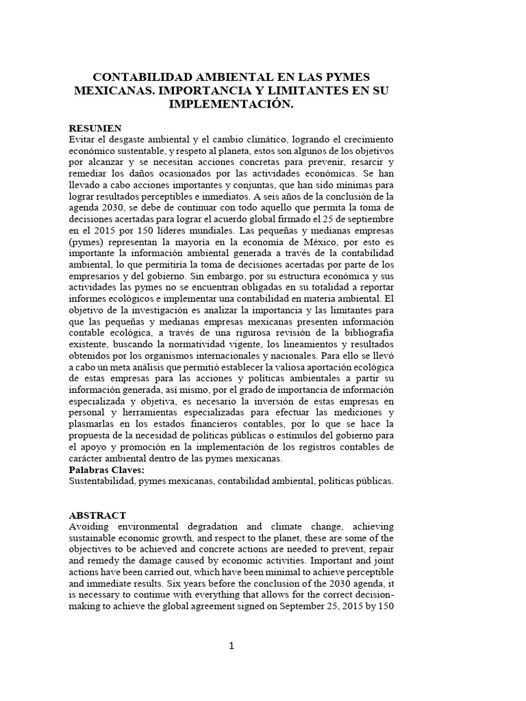 Contabilidad Ambiental en PYMES Mexicanas | PDF | Sustentabilidad ...
