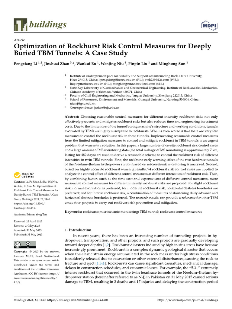 Rockburst Risk Control in TBM Tunnels | PDF | Tunnel | Elasticity (Physics)
