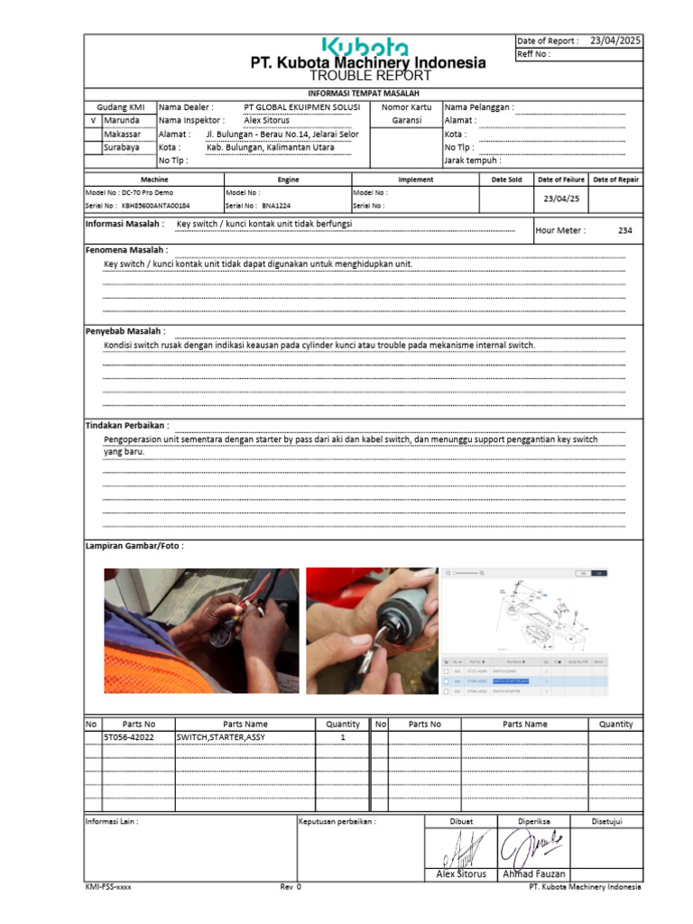 Form - Trouble - Report - Key Switch DC-70 Pro (Demo) | PDF