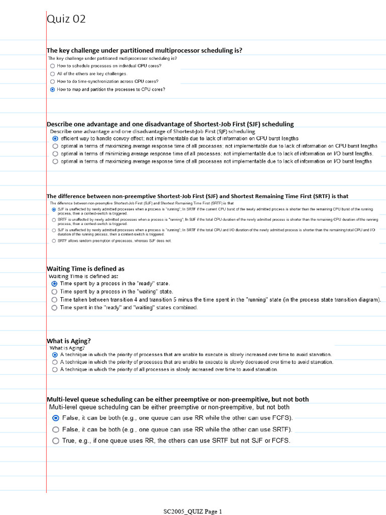 SC2005 Quiz on Scheduling Concepts | PDF