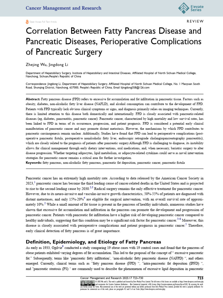 CMAR 508567 Correlation Between Fatty Pancreas Disease and Pancreatic ...