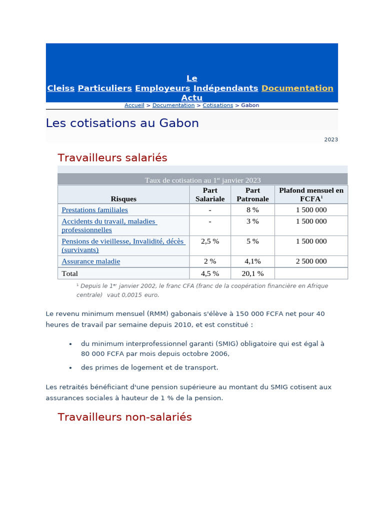 Cotisations sociales au Gabon 2023 | PDF | Retraite | État-providence