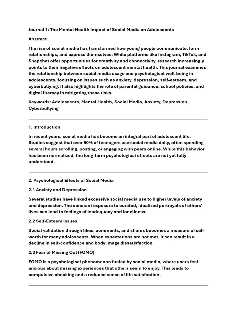 Social Media's Mental Health Effects on Teens | PDF | Social Media ...