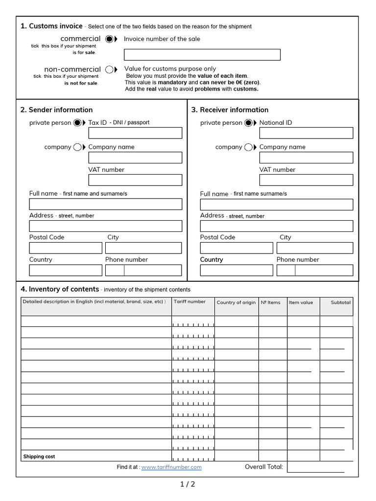 Shipment Contents Inventory Template | PDF | Customs