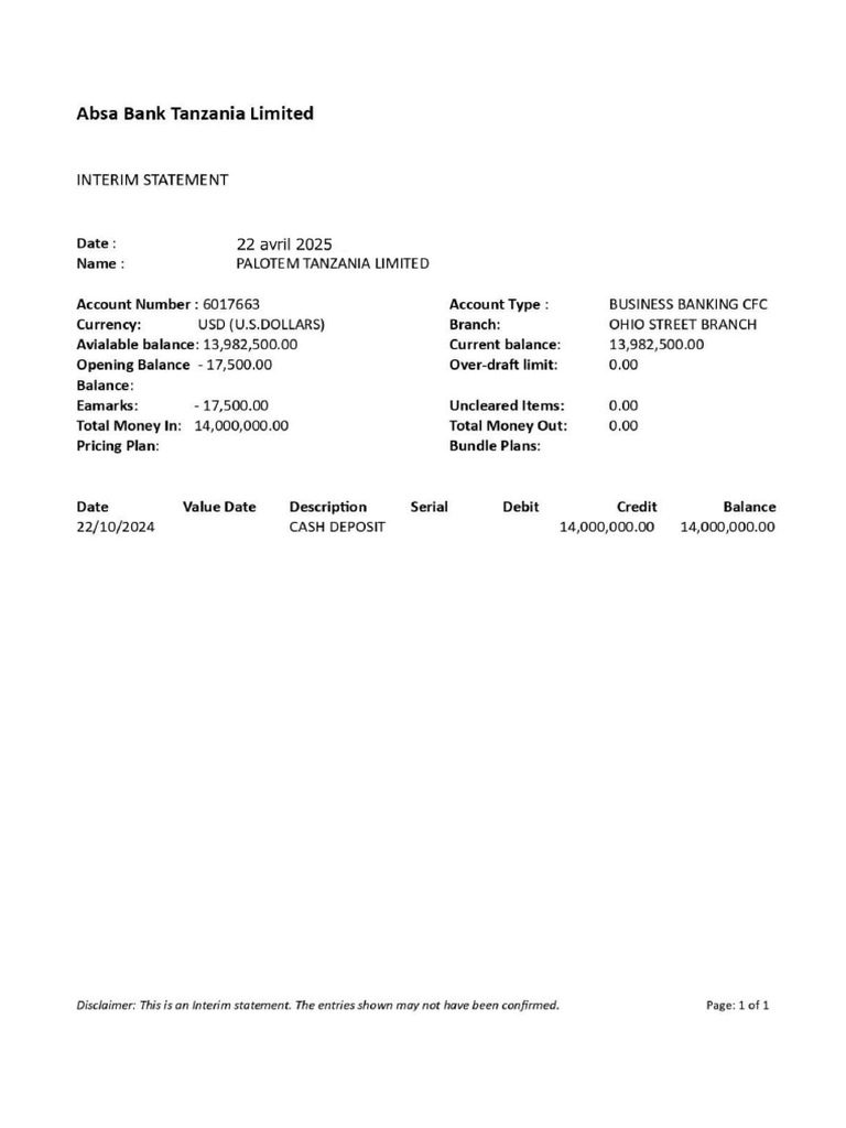 Absa Bank Statment Newest | PDF