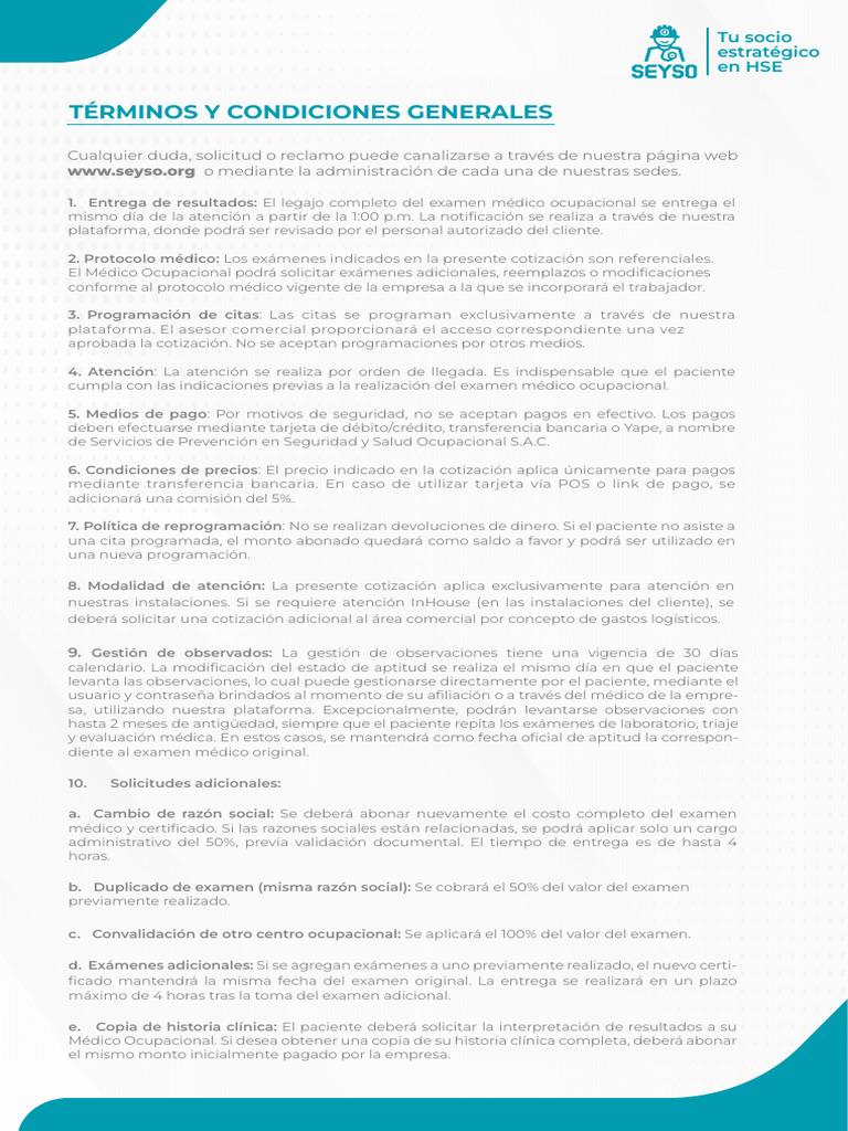 Terminos y Condiciones Seyso | PDF