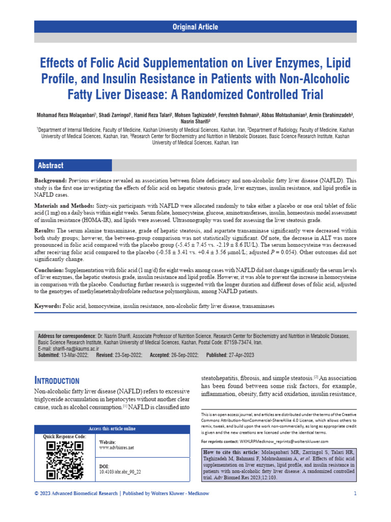 Effects of Folic Acid Supplementation On Liver.103 | PDF | Vitamin B12 ...