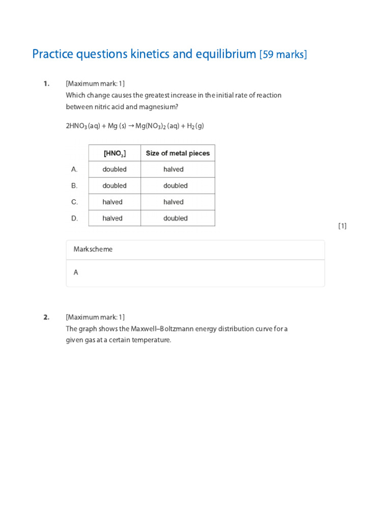 Kinetics and Equilibrium Practice Questions | PDF | Catalysis ...