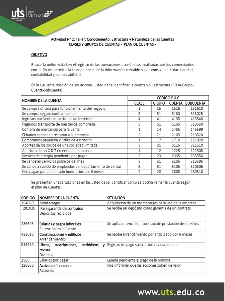 Taller - Estructura de Las Cuentas - Unidad 3 | PDF | Bancos | Contabilidad