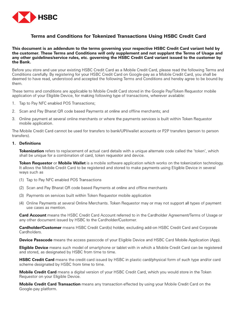 HSBC Credit Card Google Pay Terms | PDF | Credit Card | Payments