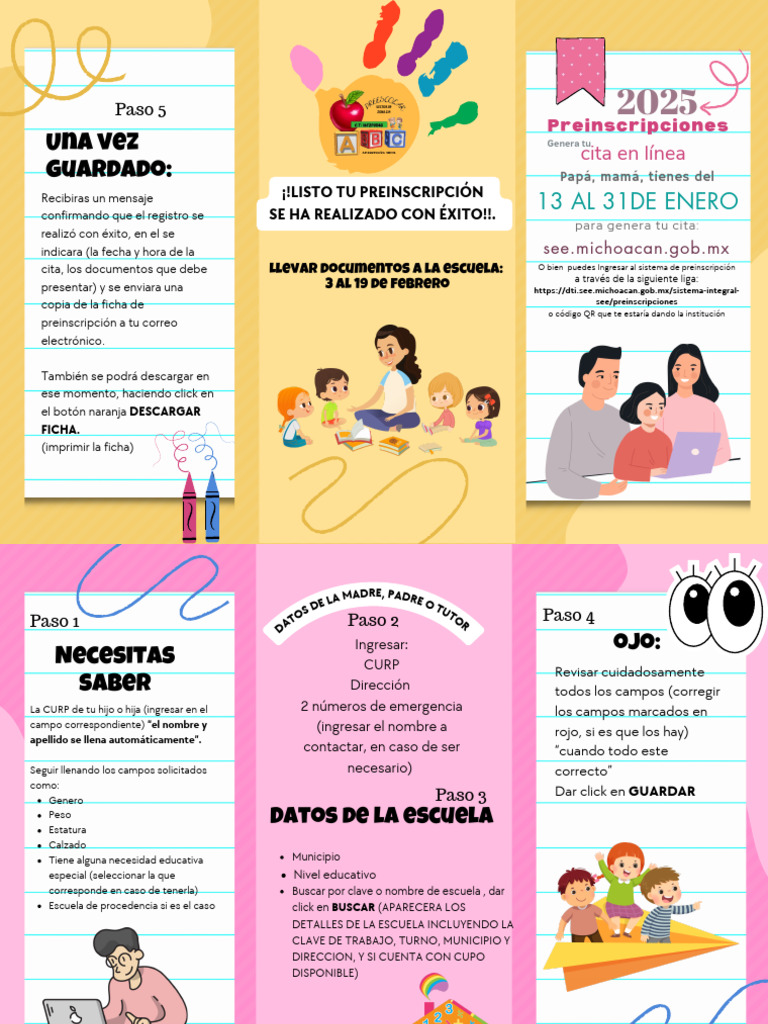 Folleto Tríptico Actividades para Niños Ilustrativo Amarillo y Rosa | PDF