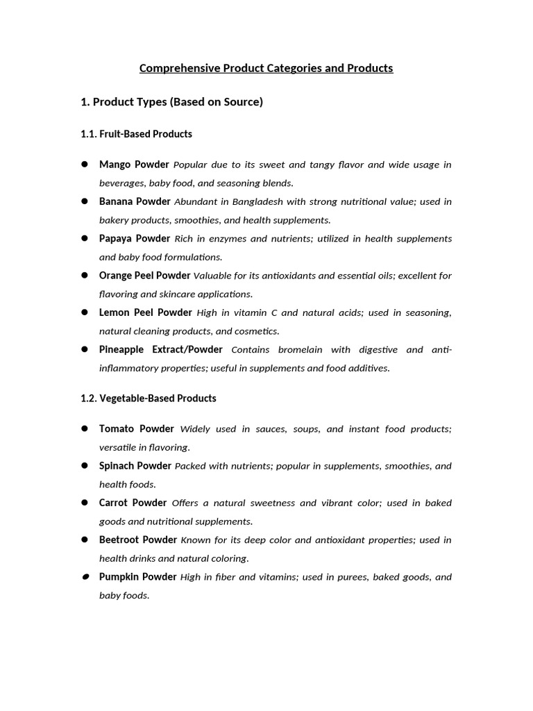 Diverse Natural Product Categories | PDF | Foods | Dietary Supplements