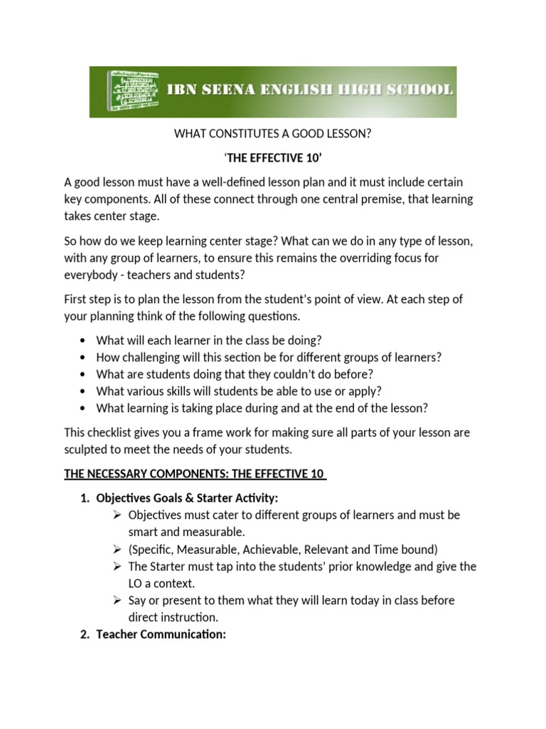 WHAT CONSTITUTES A GOOD LESSON Final | PDF | Learning | Cognition