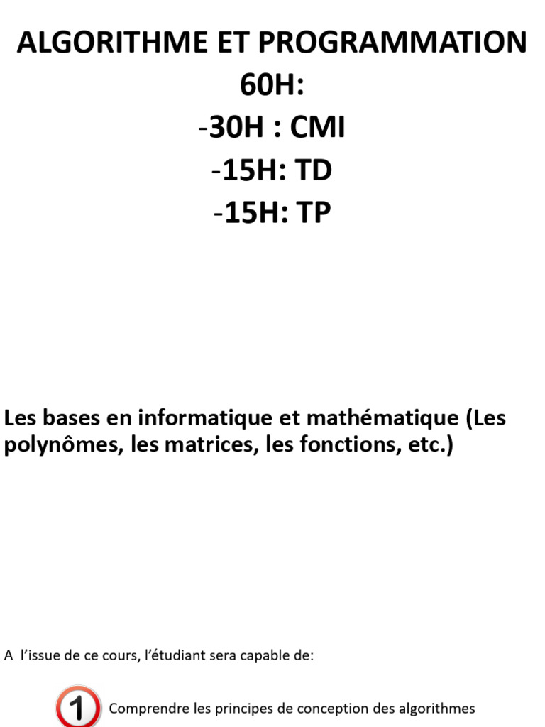 Introduction à l'Algorithmique | PDF | Programme informatique ...