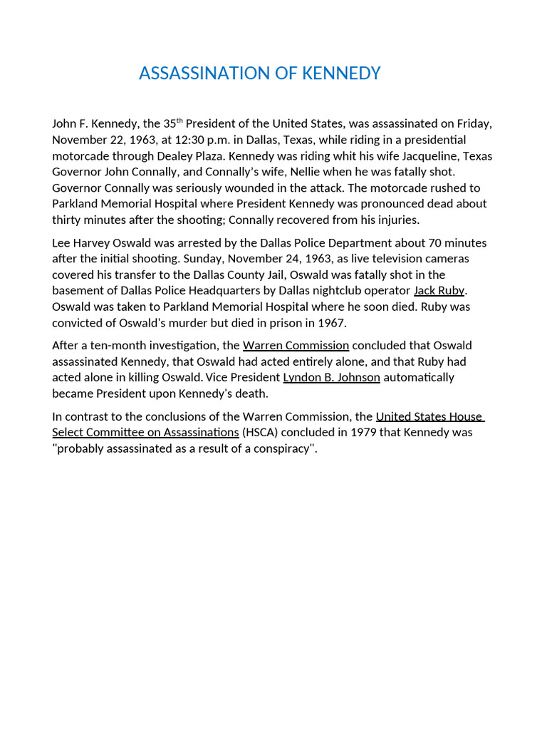 Assassination of Kennedy | PDF