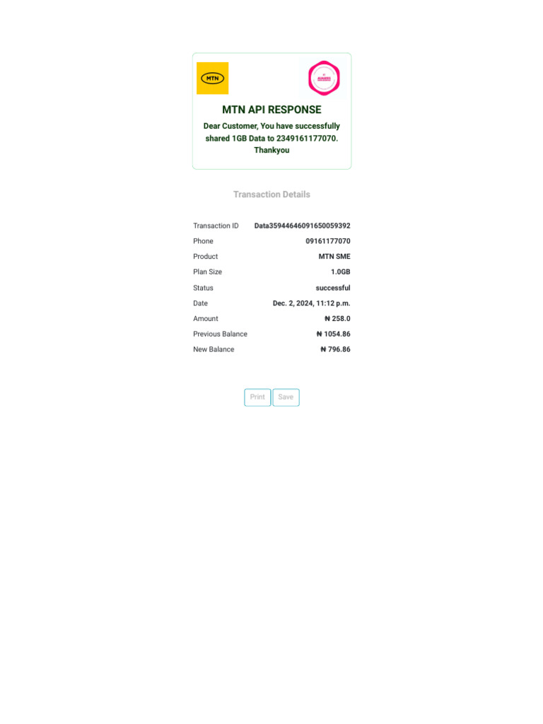 MTN Data Transfer Confirmation | PDF