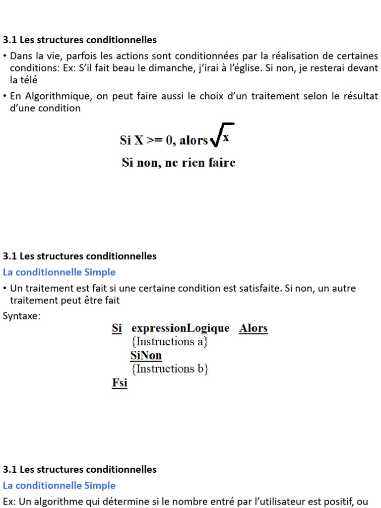 Structures conditionnelles en algorithmique | PDF | Structure de ...