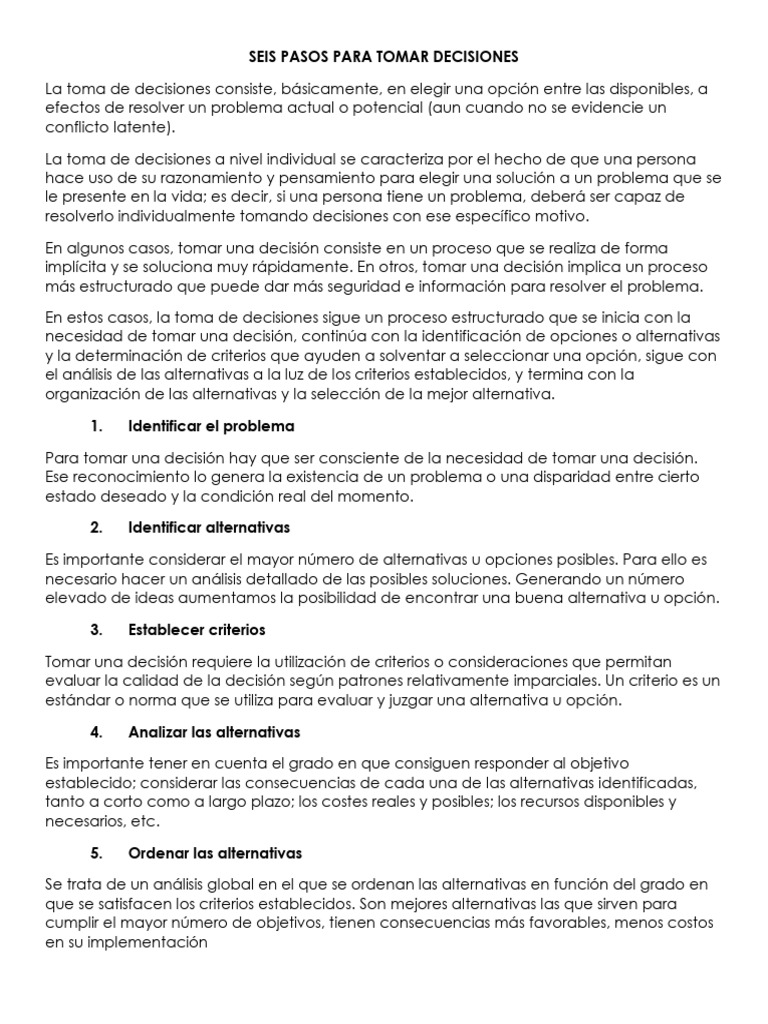 Seis Pasos para Tomar Decisiones Efectivas | PDF | Toma de decisiones ...