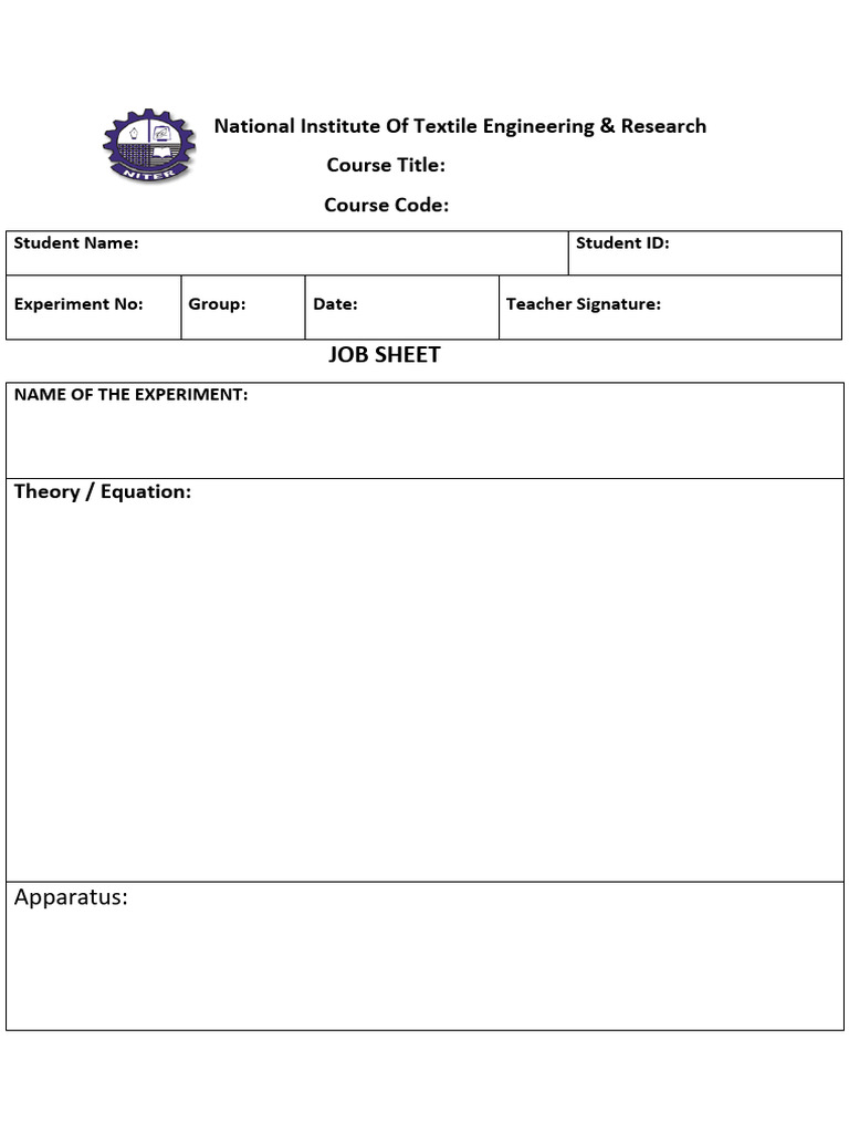 Textile Engineering Experiment Job Sheet | PDF