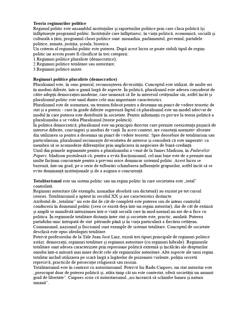 Teoria Regimurilor Politice | PDF