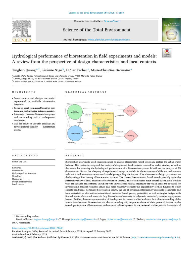 Hydrological Performance of Bioretention in Field Experime - 2025 ...