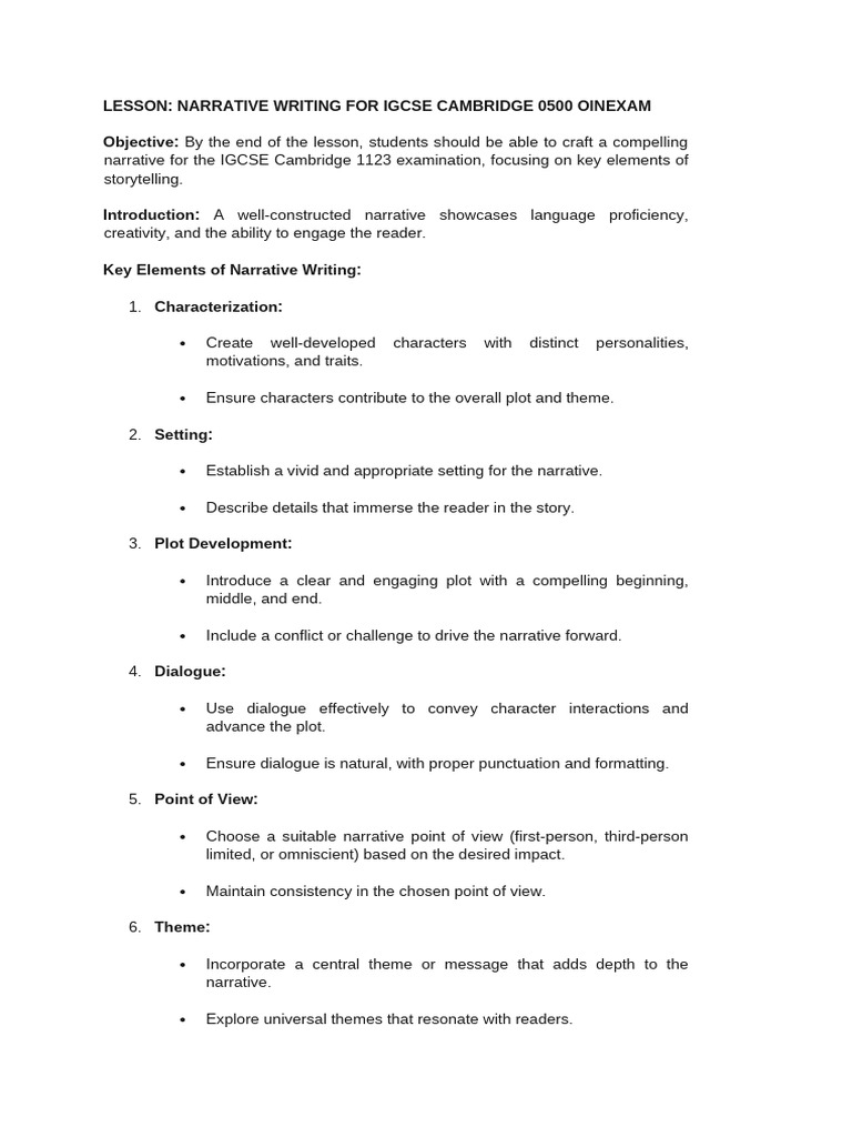 IGCSE Narrative Writing Guide | PDF | Narrative | Narration