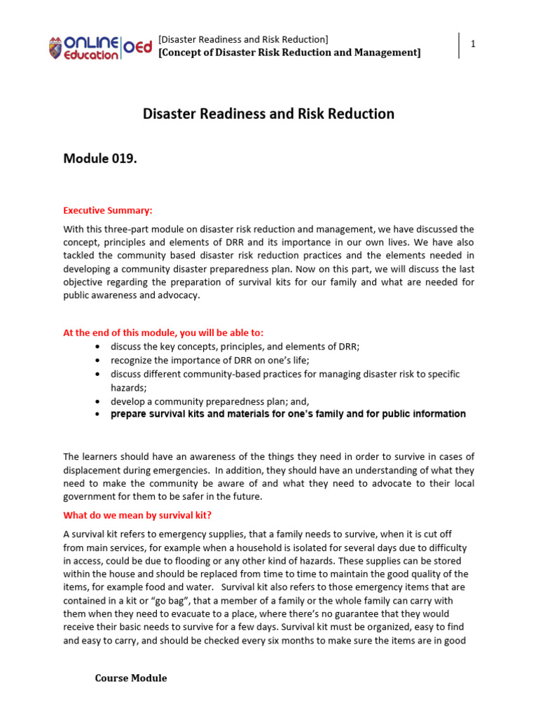 Disaster Risk Reduction Survival Kits Guide | PDF | Emergency Management