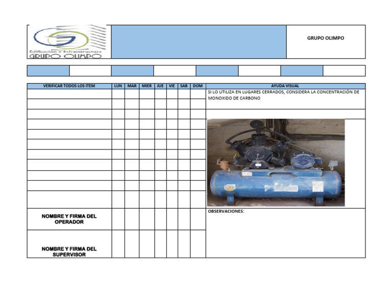 Check List Compresor de Aire | PDF