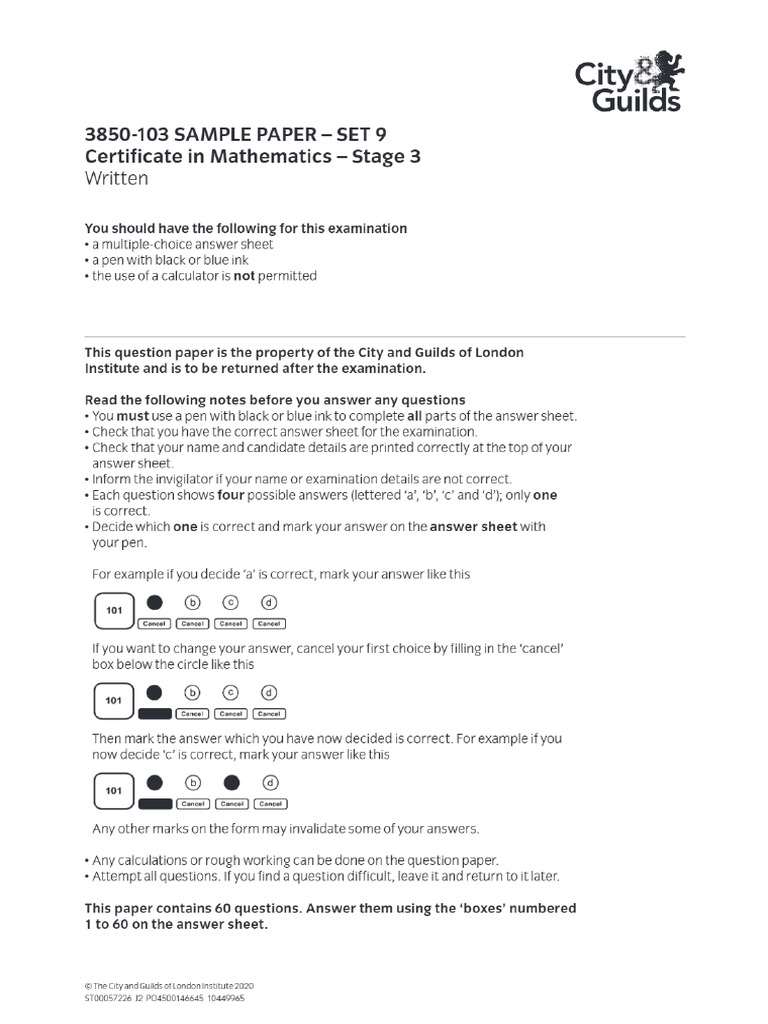 Math Skills Stage 3 - Question Paper | PDF