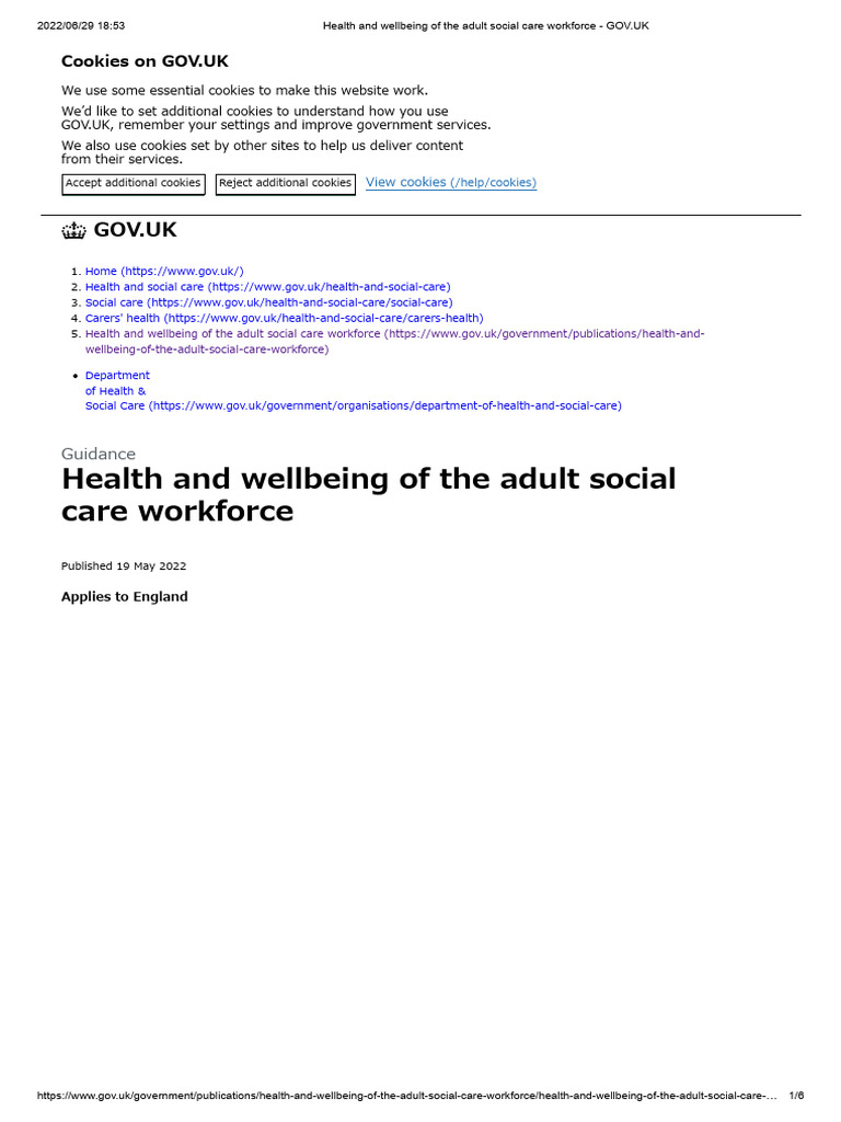Health and Wellbeing of The Adult Social Care Workforce - GOV - Uk ...