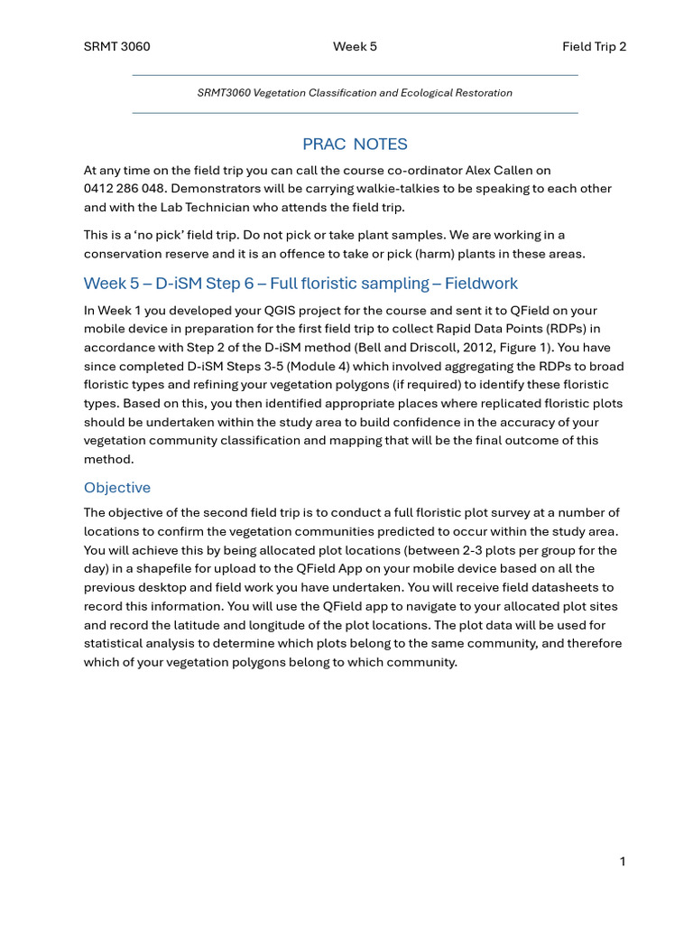SRMT3060 Week+5 Field+Trip2 Full+Floristic+Plots +Student+Prac+Notes | PDF