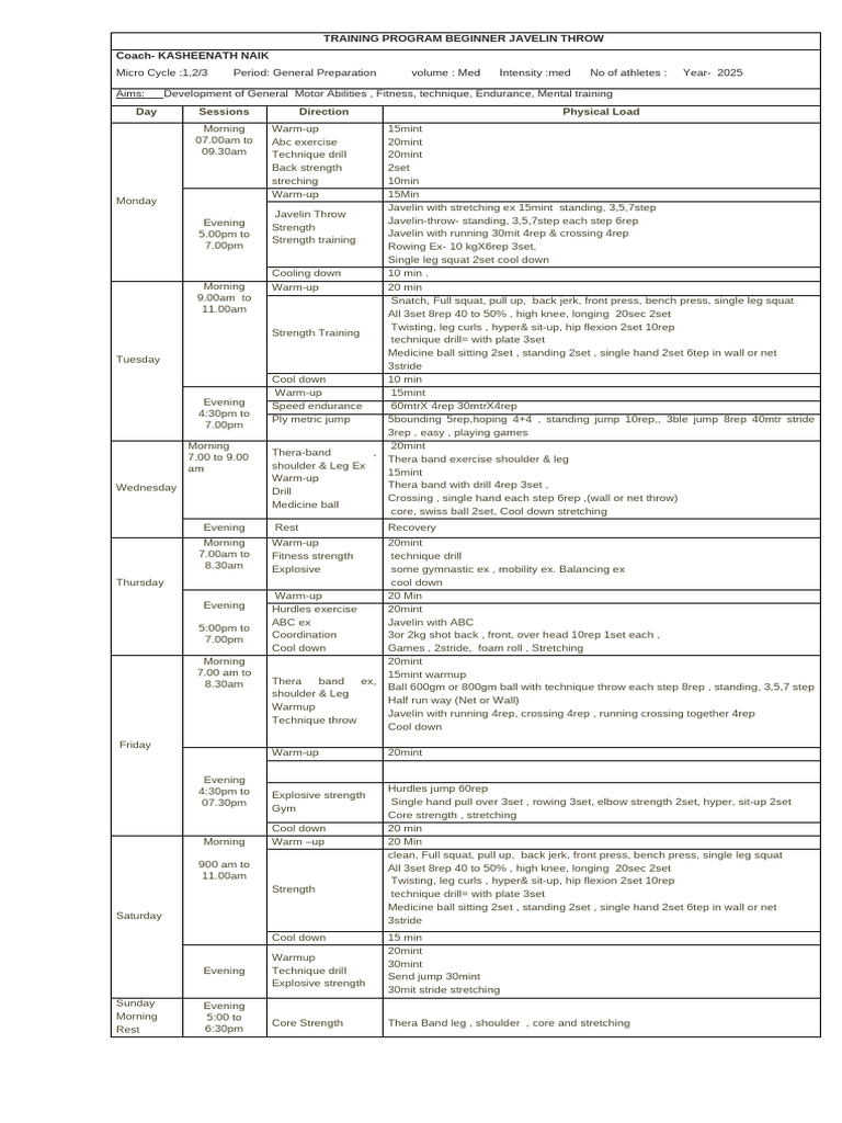 Beginner Javelin Training Program | PDF | Management Of Obesity ...