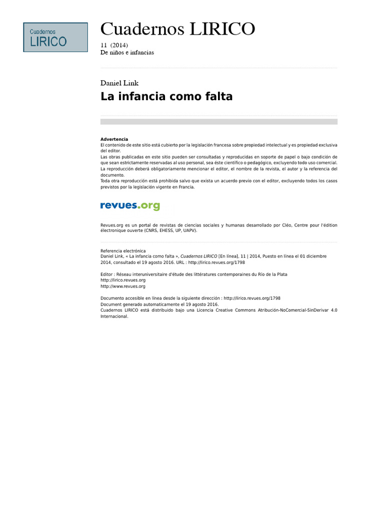 La Infancia Como Falta - Daniel Link | PDF | Complejo de Edipo