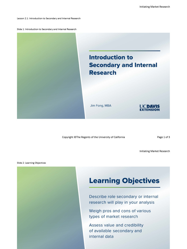 Lesson 2.1 Introduction To Secondary and Internal Research | PDF