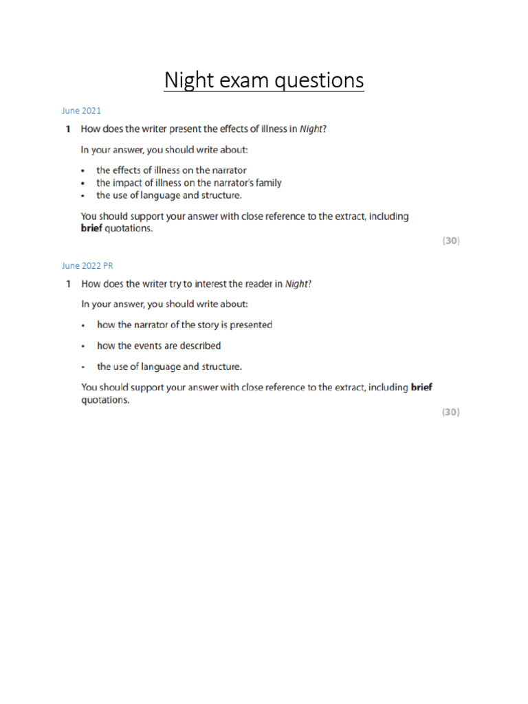 Night Exam Questions | PDF