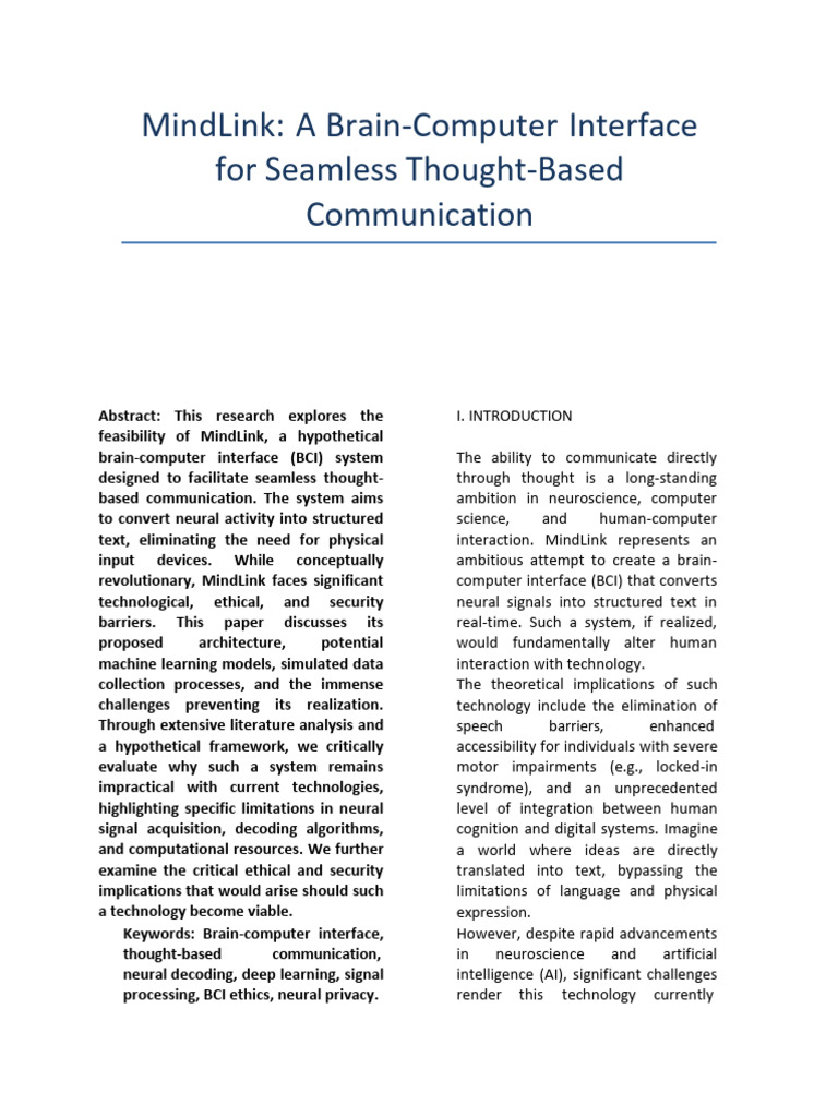 MindLink BCI Detailed Research Paper | PDF | Event Related Potential ...