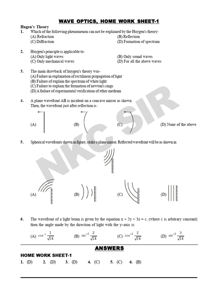 WaveOpticsHomeWorkSheet 1 | PDF