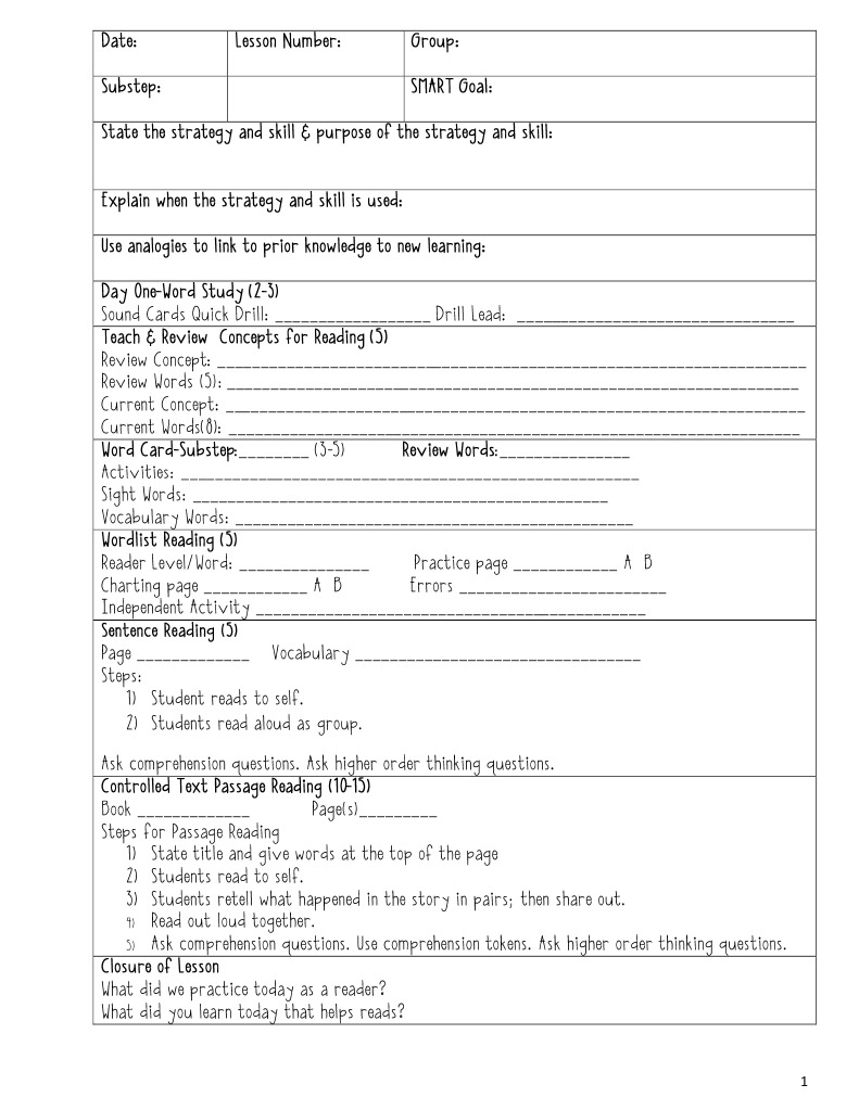 Wilson Reading Lesson Plan Template | PDF