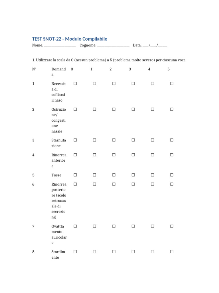 TEST SNOT-22 Modulo Compilabile | PDF
