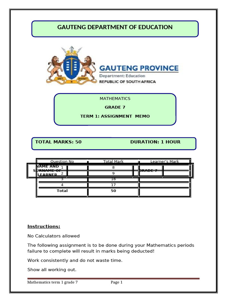 Grade 7 Term 1 Math Assignment | PDF | Financial Economics | Private Sector