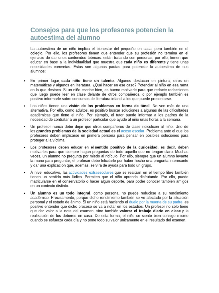 Potenciando la autoestima en alumnos | PDF | Autoestima | Maestros