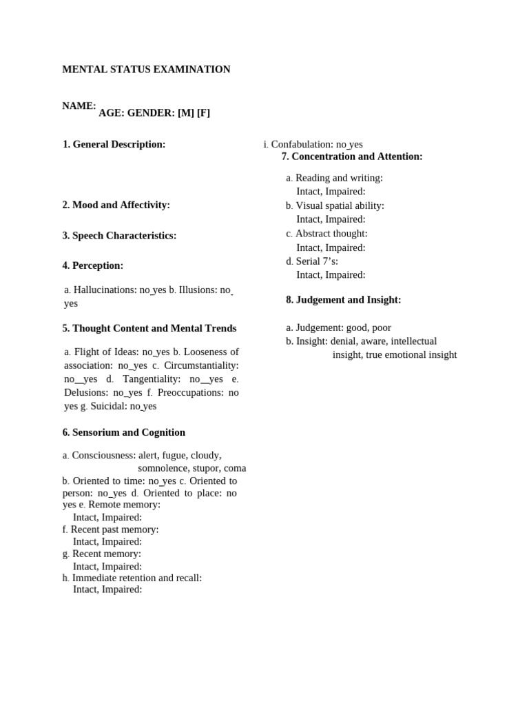 Mental Status Examination | PDF