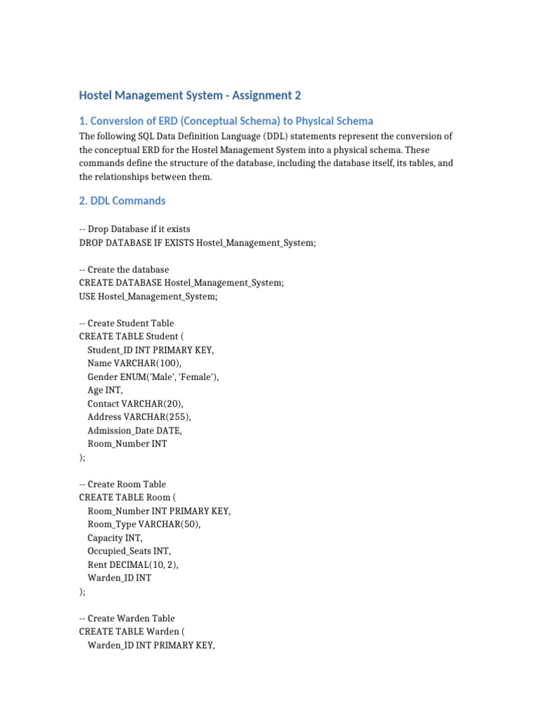 Hostel Management System ER Diagram | PDF