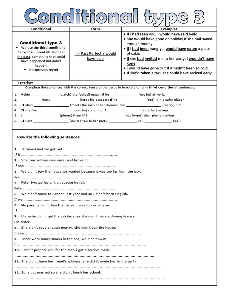Third Conditional Grammar Exercises | PDF | Language Families | Languages
