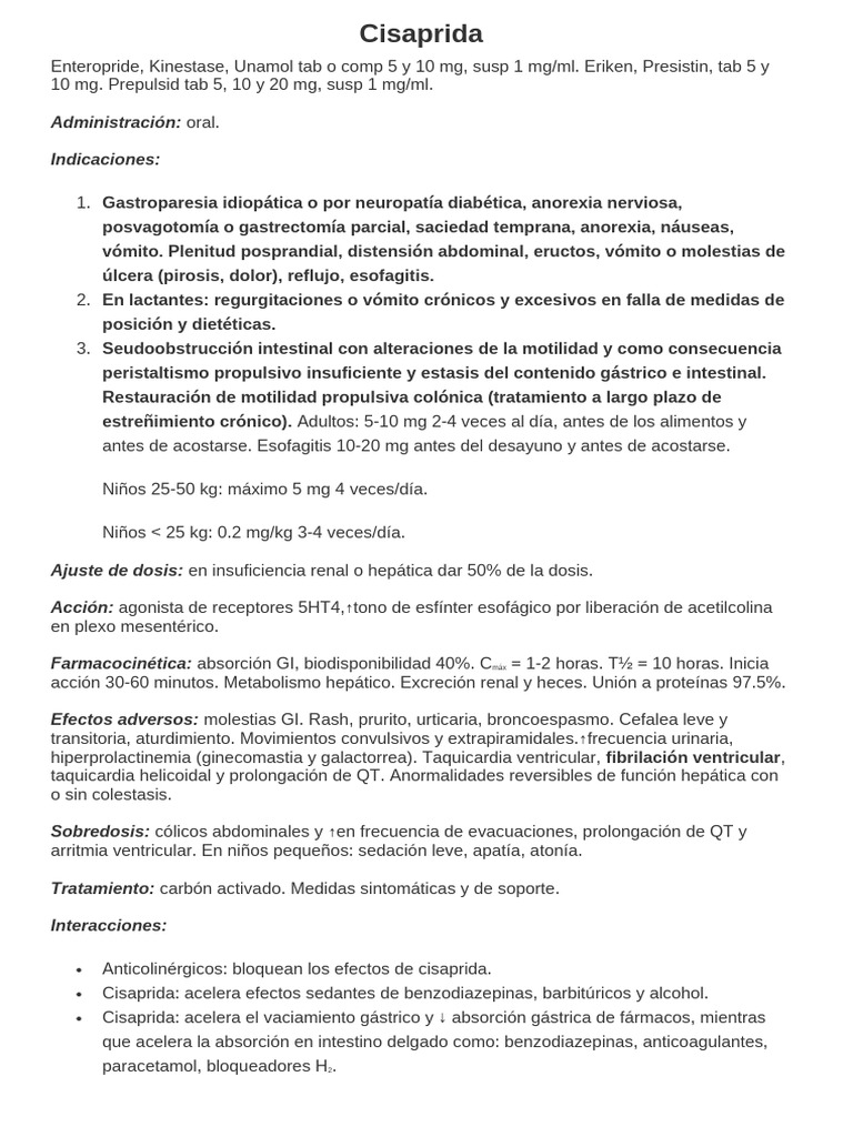 Dosis y usos de cisaprida y domperidona | PDF | Medicina CLINICA ...