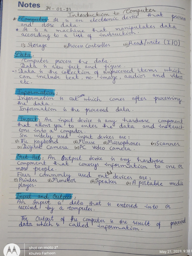 Introduction Computer Hand Writing Notes | PDF