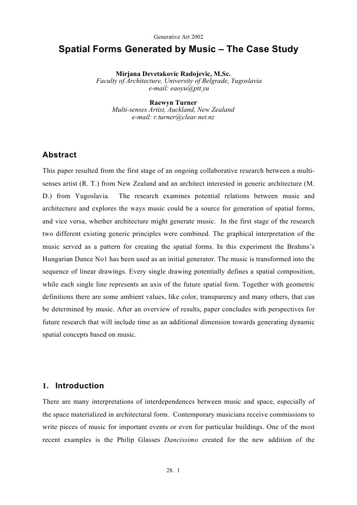 Spatial Forms Generated by Music - The Case Study | PDF