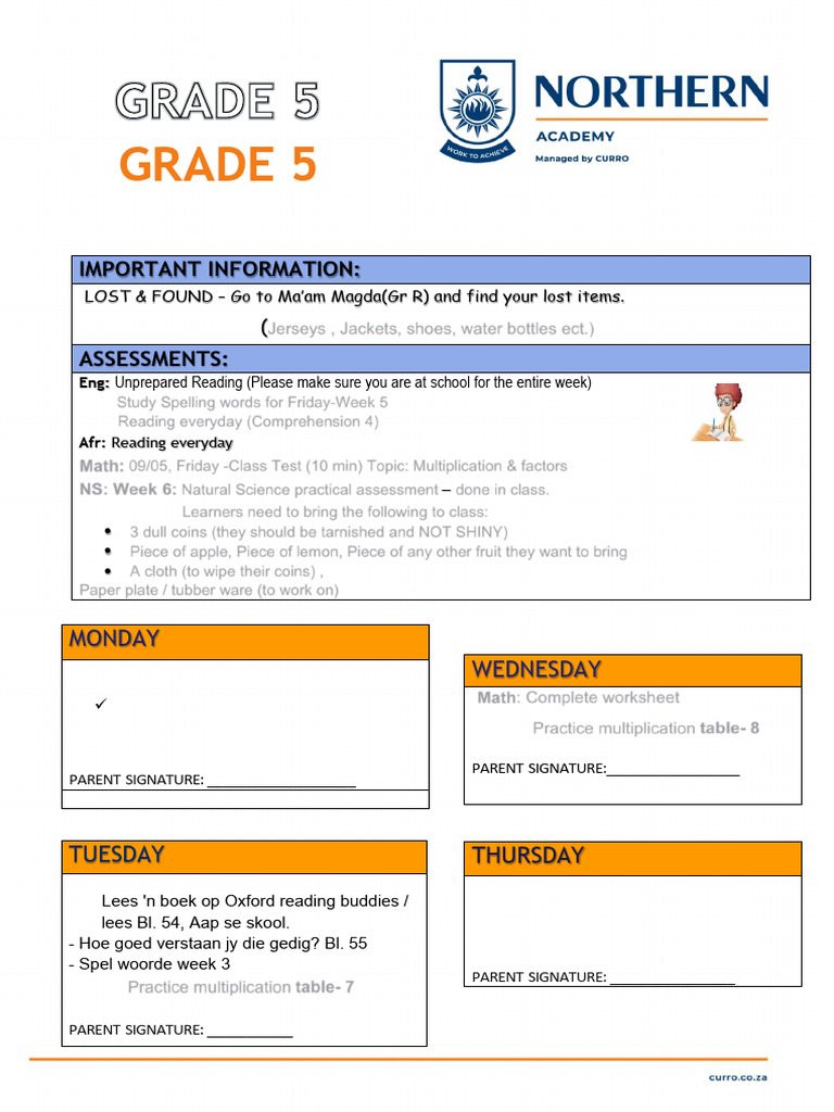 GRADE 5 HOMEWORK WEEK 5 | PDF